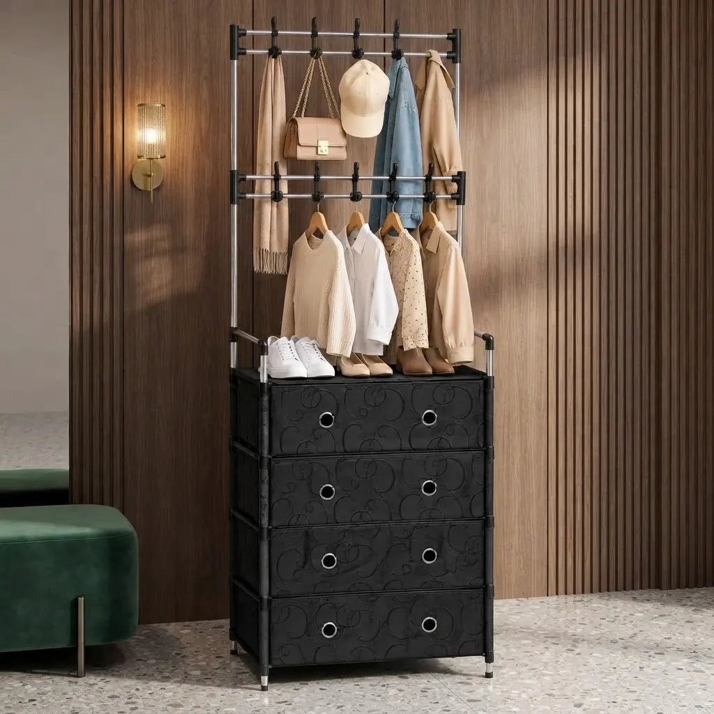 Cómoda organizadora con perchero en ambiente interior