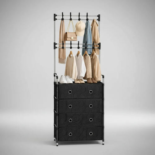 Cómoda organizadora de 4 cajones con perchero, vista principal