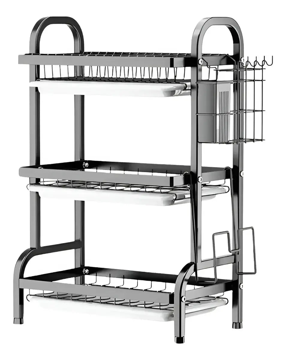 Escurridor de platos 3 niveles negro para mesada