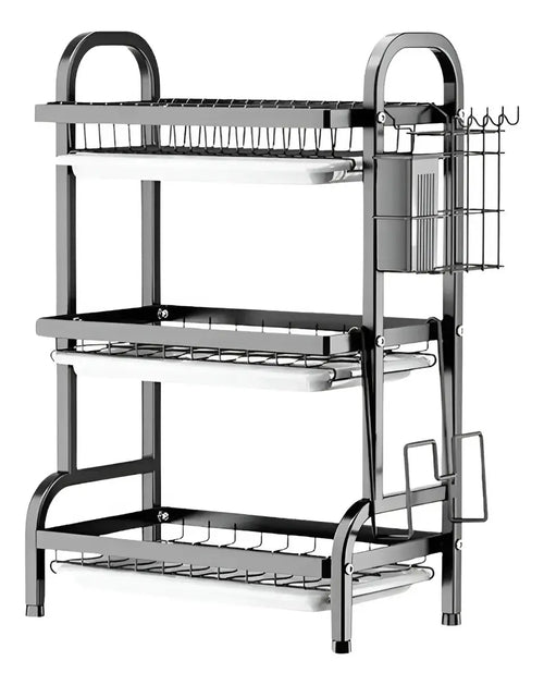 Escurridor de platos 3 niveles negro para mesada