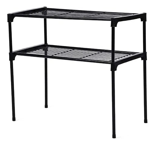 Estante organizador metálico negro de 2 niveles para microondas