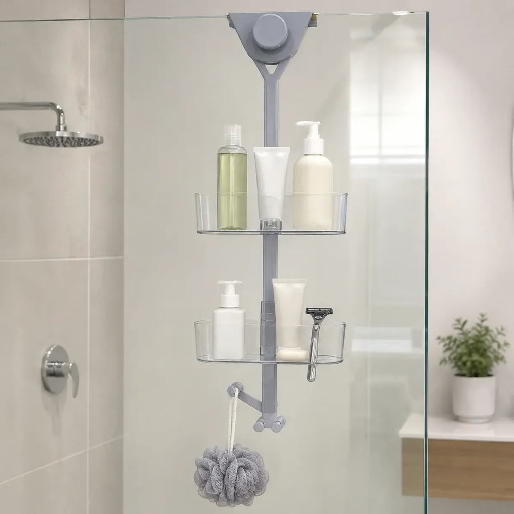 Organizador de ducha ajustable instalado en baño