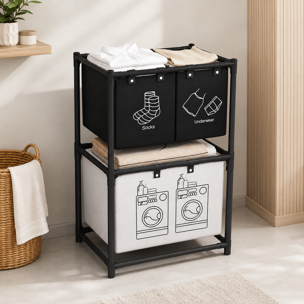 Organizador de ropa de 3 compartimentos en ambiente moderno